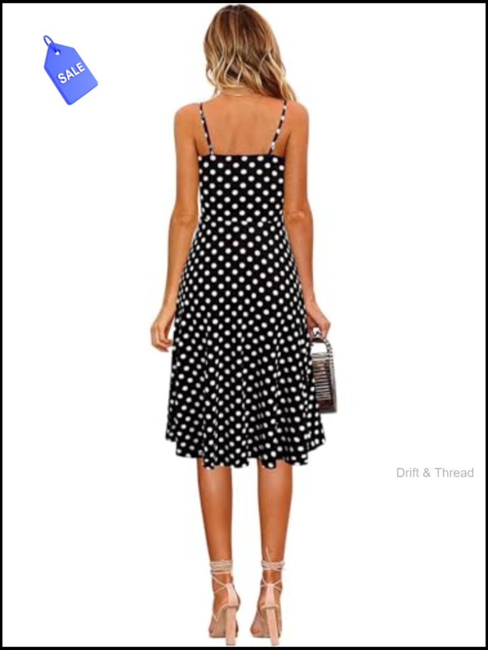 Women's Casual Cotton Spaghetti Strap Midi Sundress with Buttons - Picture 2 of 7